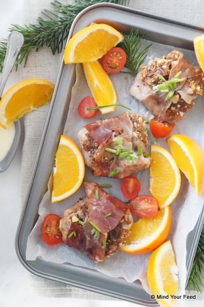 kipfilet in parmaham met dadels en noten, Kipfilet in Parmaham, hoofdgerechten kip, hoofdgerechten kerst, hoofdgerechten makkelijk, kip met parmaham, kip recepten