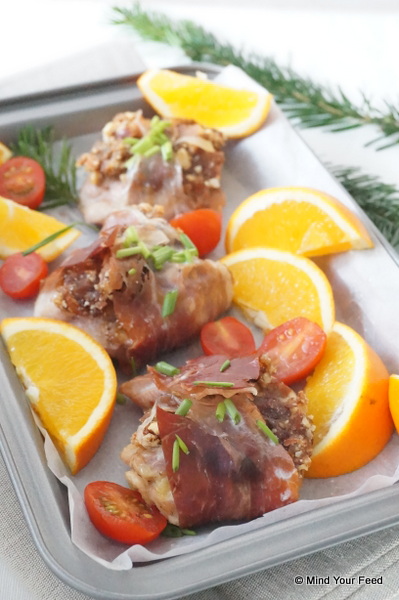 Kipfilet in parmaham met dadels en noten, Kipfilet in Parmaham, hoofdgerechten kip, hoofdgerechten kerst, hoofdgerechten makkelijk, kip met parmaham, kip recepten